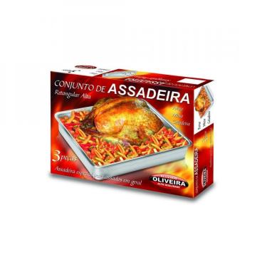 Imagem de Conjunto Assadeira Retangular Alta Nº 1, 2 3 Alumínio Polido