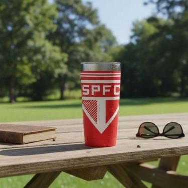 Imagem de Copo Térmico Inox 550ml Com Tampa São Paulo Oficial Allmix - Vermelho,