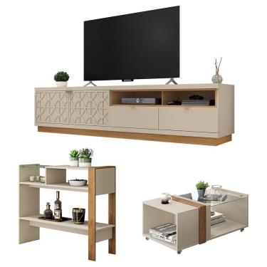 Imagem de Conjunto Sala De Estar Kit Rack Mesa Aparador Renda Caemmun