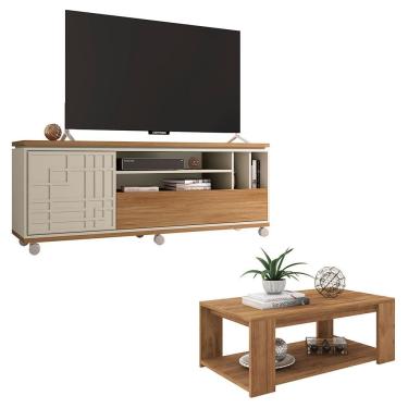 Imagem de Conjunto Sala De Estar Rack Bancada Mesa Form Marrom Caemmun