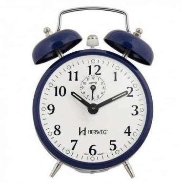 Imagem de Relógio Despertador Corda Retrô Herweg 2206 011 Azul Escuro, Azul