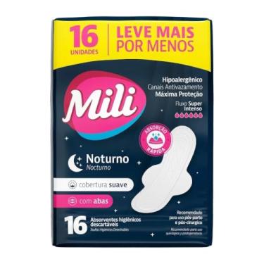 Imagem de Mili Absorvente Externo com Abas Cobertura Suave,Noturno, Fluxo Super Intenso, 16 Unidades