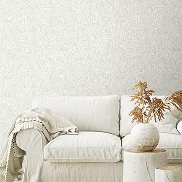 Imagem de RoomMates Papel de parede RMK12047WP Folhas tropicais bege e cinza esboçam folhas tropicais