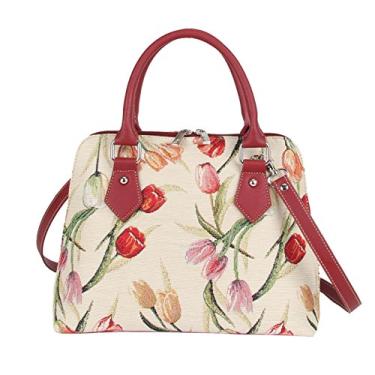 Imagem de Signare Bolsa de mão e ombro de tapeçaria para mulheres |Bolsa transversal elegante para mulheres |Bolsa para mulheres meninas adolescentes, Tulipas, Convertible Bag