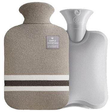 Imagem de Garrafa de água quente com tampa de bolso de mão 2L livre de BPA bolsa de água de PVC material superior bolsa de água quente para dor no pescoço no ombro e pés de mão mais quente compressa quente e terapia fria, cinza 1, G
