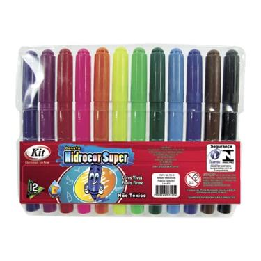 Imagem de Caneta Hidrocor Kit Jumbo estojo com 12 cores sortidas.
