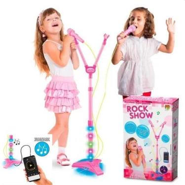 Imagem de Microfone Infantil Duplo Rock Girl C/ Som Música Conecta Mp3 - Dm Toys