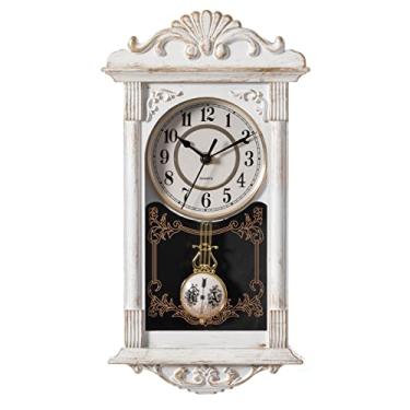 Imagem de Clockswise Relógio de parede vintage com aparência de madeira com pêndulo de plástico decorativo, operado por bateria, marrom, para escritório, decoração de casa, sala de estar, cozinha ou sala de
