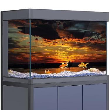 Imagem de SB little Adesivo de fundo de aquário decoração para tanques de peixes de 12 a 145 litros, nuvens do amanhecer Ocean Bay HD 3D pôster de habitat de répteis (30 x 60 cm))