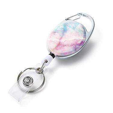 Imagem de Carretéis de crachá retráteis, porta-crachás retráteis, padrão de impressão colorida, com chaveiro retrátil, clipe de crachá e chaveiro, corda retrátil de nylon durável, ondulação colorida