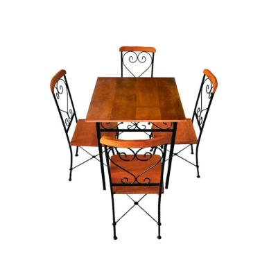 Imagem de Mesa De Jantar 4 Lugares Quadrada Ferro E Madeira Rustica Art