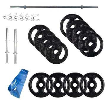 Imagem de Kit Anilhas de Ferro 40Kg + Barra 120cm e Faixa Forte