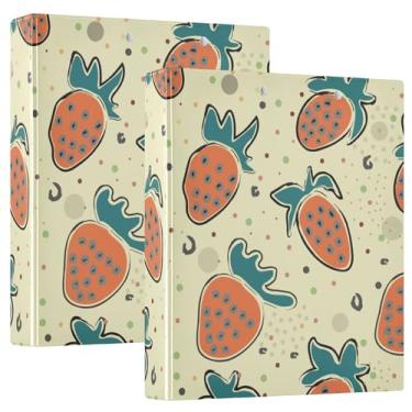Imagem de Fichários de caderno de anéis redondos, fichários de caderno de 3,8 cm com bolsos internos, pacote com 1/2 suprimento escolar, 200 folhas, morangos