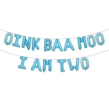 Imagem de Multicolor Oink Baa Moo I am Two Balloons Moo Moo I am Two Balloons Farm 2nd Birthday Decoration Barnyard 2nd Birthday Decoration Holy Cow I am Two Decoration (OINK BAA MOO I AM TWO Light Blue)