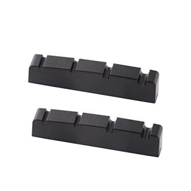 Imagem de Metallor 4 cordas grafite contrabaixo porca superior pré-ranhurada compatível com baixo PB preto 43 x 9 x 6 mm conjunto de 2 peças.