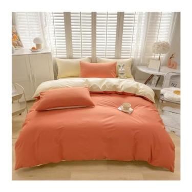 Imagem de Jogo de cama de algodão com 3 peças, duas cores lisas, estilo casal, capa de edredom, fronha, estilo europeu, lençóis de cama (solteiro laranja)