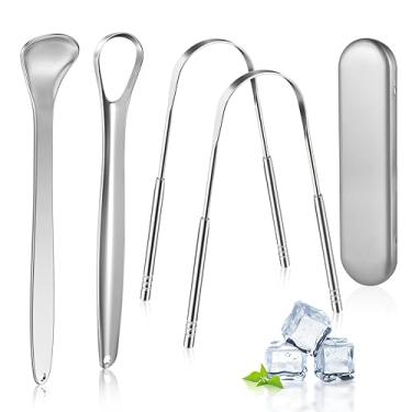 Imagem de MORGLES Raspador de língua de metal, 4 peças de limpadores de língua com estojo para adultos