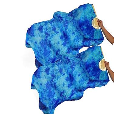 Imagem de 1 par feminino (esquerda + direita) de seda, para fãs de dança do ventre, véu de dança do ventre, comprimento longo dobrável