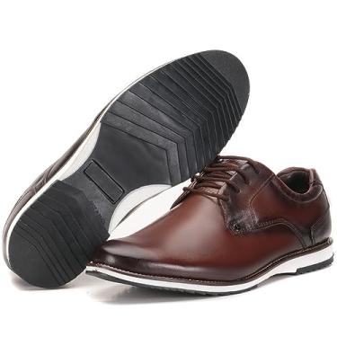 Imagem de Sapato Social Masculino Oxford Couro Legítimo Todo Espumado Bico Redondo Brogue Estilo Italiano Forro e Couro (42, Marrom)