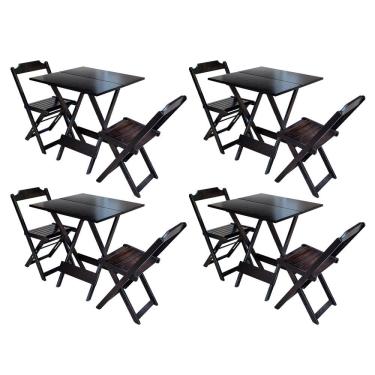 Imagem de Kit 4 Conjuntos de Mesa Dobravel com 2 Cadeiras de Madeira 70x70 Ideal para Bar e Restaurante - Taba