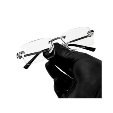 Imagem de Street Knitted Elegante retangular prata vintage retrô armação de arame de metal sem aro quadrado lente transparente óculos hip hop para homens e mulheres, Prata, M