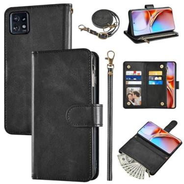 Imagem de Furiet Capa carteira para Motorola Edge+ Plus 2023/Edge 40 Pro 5G/Moto X40 com alça de pulso e alça de ombro flip de couro PU elegante 6 porta-cartões, bolso para dinheiro, acessórios para celular