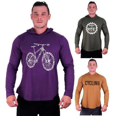 Imagem de Kit 3 Camisetas Manga Longa com Touca Longline Estampada Fitness Musculação Dia-a-Dia-Masculino