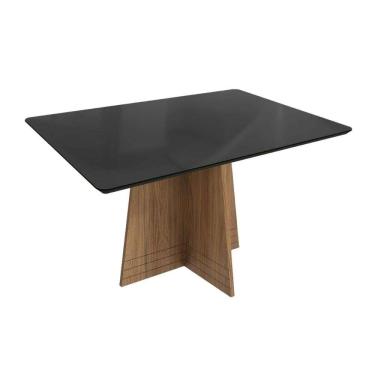 Imagem de Mesa de Sala Jantar Lótus c/ Tampo Madeirado c/ Vidro 80x120cm Nogueira/Preto fosco/Vidro preto - Kappesberg