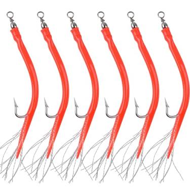 Imagem de Iscas de tubo de pesca para robalo listrado, 6 peças de pesca de bacalhau de água salgada com gancho giratório de aço inoxidável para pesca offshore Trolling Striper Bass Bacalhau Big Game Fishing