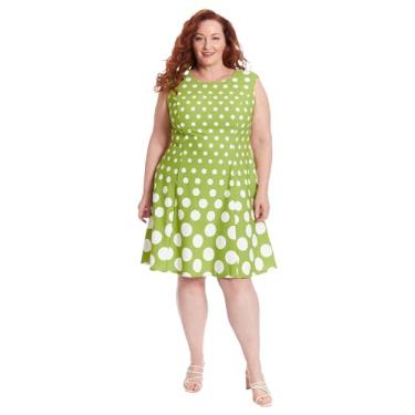 Imagem de London Times Vestido feminino justo e rodado elegante verão coquetel formatura jardim festa casamento convidada, Verde arara/branco macio, 25 Plus Size