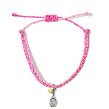 Imagem de GIMMEDAT Bola de tênis com 7 cores, pingente de pulseira, 100% à prova d'água, ajustável, joia de amizade, rosa, 9 inches