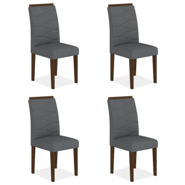 Imagem de Kit 4 Cadeiras Estofadas Vitória Imbuia/cinza - Móveis Arapongas