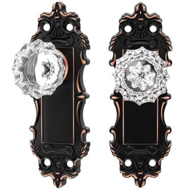 Imagem de Maçaneta de porta de cristal para portas falsas de duas dobras, maçanetas interiores de vidro vintage estilo antigo, puxadores decorativos, puxadores de porta de placa longa, 2 conjuntos de ferragens