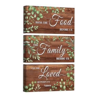 Imagem de Visual Art Decor Decoração de parede de cozinha, sala de jantar, Bless The Food Before Us The Family Beside Us Placa de cozinha rústica para casa de fazenda 15 x 30 cm x 3 peças (marrom)