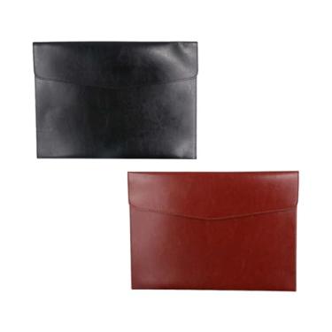 Imagem de GUEDKIKL 2 pastas de arquivo de couro PU A4, sacos de arquivo de documentos envelope de grande capacidade, pasta de feltro de negócios, bolsa de viagem para carta de papel (preto marrom)
