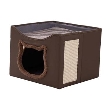Imagem de Bothyi Cama de gato para gatos internos condomínio móveis laváveis ​​dobráveis ​​com almofada para arranhões para um pequeno refúgio de gato de verão de, Marrom