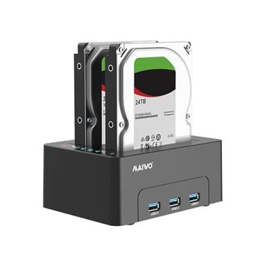 Imagem de MAIWO Estação de ancoragem de disco rígido de compartimento duplo com clone offline para SSD HDD SATA de 2,5 de 3,5 polegadas, extensão de hub USB 3.0, capacidade de 48 TB, duplicador de disco rígido