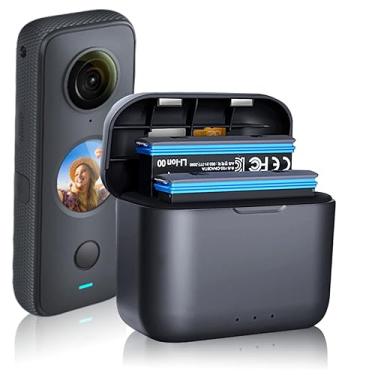 Imagem de Hub de carregador rápido para Insta 360 ONE X2, estação de carregador de bateria portátil de 2 canais com compartimentos para cartões, bateria fraca, rápido/alto gotejamento de bateria, carregamento