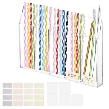 Imagem de Suporte de canudo de acrílico, organizador de canudo para armário reutilizável para balcão de cozinha, dispensador de canudo de acrílico transparente com fita adesiva dupla face e adesivos