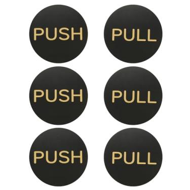 Imagem de PATIKIL Conjunto de 3 adesivos de porta push-pull, placa de 7,6 cm, placa vertical de acrílico autoadesivo para portas, janelas de vidro, lojas, negócios, redondo, preto dourado