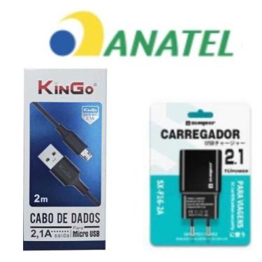Imagem de Kit Carregador 2 Metros Para Asus Max Shot Cabo Usb V8 E Fonte - KinGo