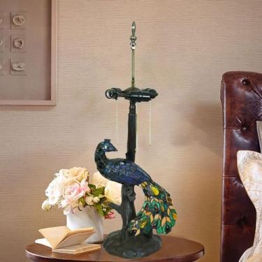 Imagem de errzom Acessórios Para Abajur De Mesa Peacock, Base Resina Luminária Mesa, Apenas Substituição, Suporte Lâmpada Vintage, Vidro Colorido Estilo Tiffany 18"