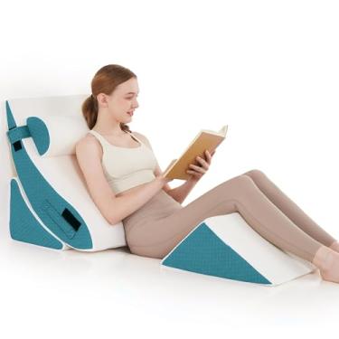 Imagem de Longering Conjunto de travesseiros ortopédicos para cama para dormir, 4 peças - Travesseiro triangular ajustável para suporte de pescoço e perna com capa lavável - Travesseiro de cunha de espuma 35D