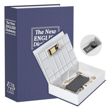 Imagem de Caixa de economia de dinheiro para adultos, cofrinho de livro com trava de combinação de segurança, cofre secreto de dicionário, lata de 24 x 15 x 6 cm caixa com cadeado de metal (azul)