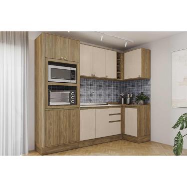 Imagem de Cozinha Completa Curve 6 Peças (2Aéreos+2Balcões+1Paneleiro+1Complemento) C10P12 Nogueira/Macadamia - Kappesberg