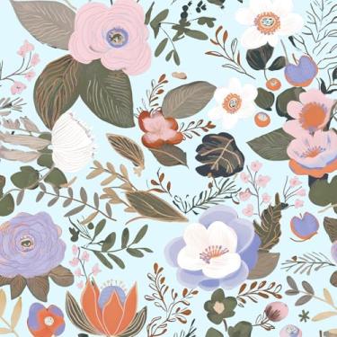Imagem de Danodoi Papel de parede floral ciano descascar e colar papel de parede vintage folha de contato flor azul mural de parede vinil impermeável autoadesivo removível para locatário papel de parede