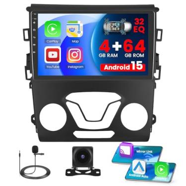 Imagem de [4 + 64 G] Android 15 estéreo automotivo para Ford Fusion Mondeo 2013-2019 com carro sem fio CarPlay Android Auto, rádio com tela sensível ao toque de 9 polegadas para Fusion Mondeo com WiFi GPS 32EQ