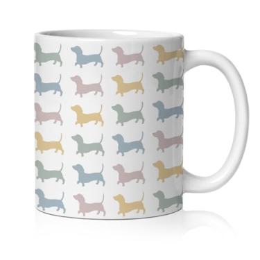Imagem de BEHIFL Caneca colorida de Dachshund, presentes para cães Weiner, xícara de café de cerâmica, presentes para amantes de dachshund, caneca de chá de café de cerâmica para cães Doxie 325 ml