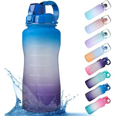 Imagem de Garrafa de água motivacional de 1,8 g/2L com canudo e marcador de capacidade de tempo, garrafa de água esportiva, garrafa de entrada diária não tóxica sem BPA, jarro de água de fluxo rápido à prova de