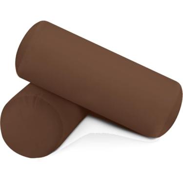 Imagem de SAHARBEDDINGS 2 peças de capa de almofada de pescoço cervical com fronhas reforçadas de algodão para almofada cilíndrica gola redonda fecho de zíper (marrom, 24 x 6 rolos, conjunto de 2)